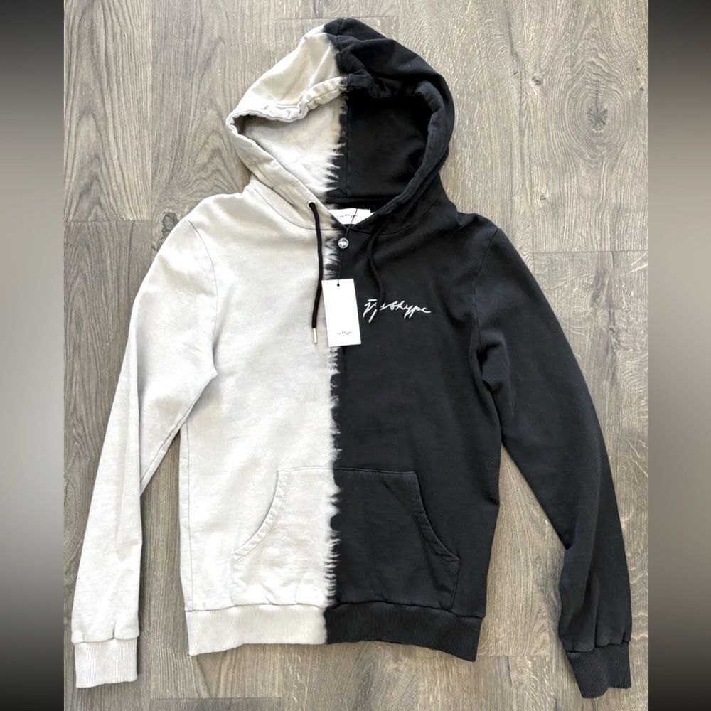 NEW w/Tags HYPE Just Hype Tie Dye Sweatshirt Pullover Hoodie Black Gray White XS
